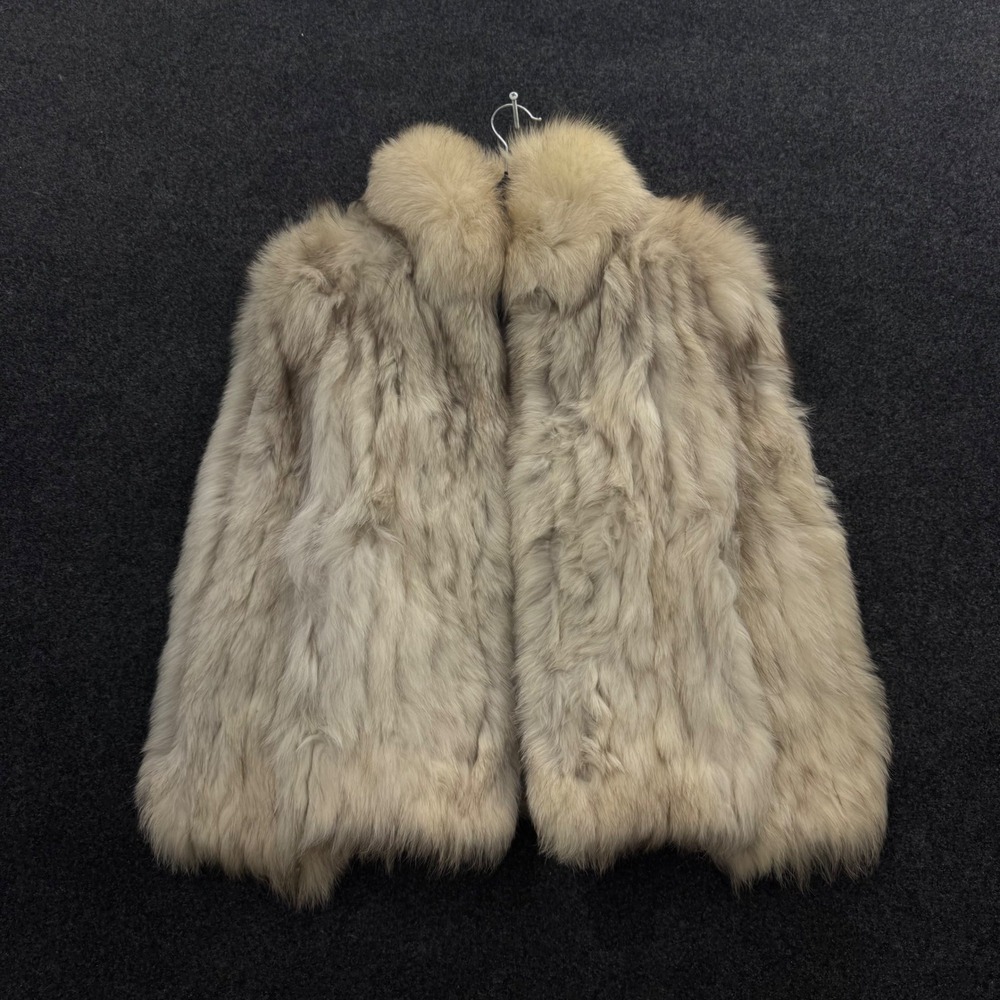 Vintage Saga Fox Genuine Fur Coat Cream Grey Leather Luxury Jacket Womens Small